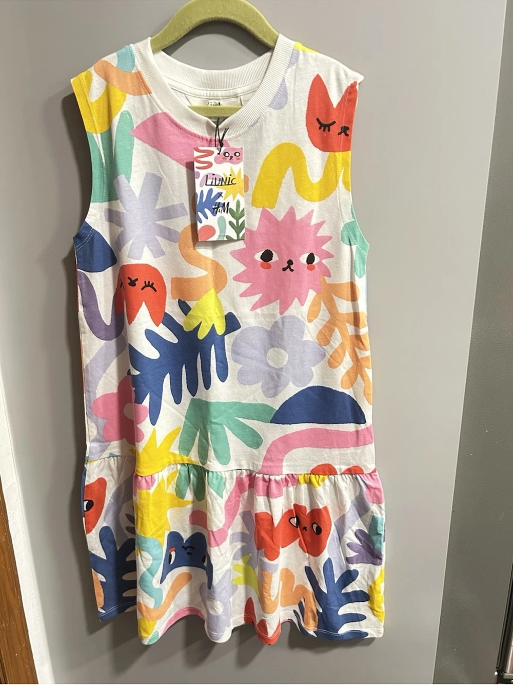 Liunic x H&M Dress Girls Size 6-8 Colorful Drop Waist Relaxed Fit Midi